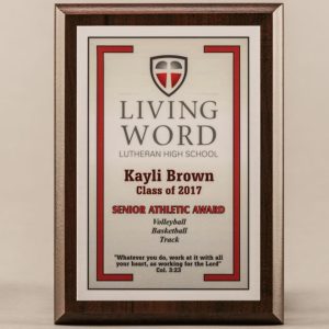 9 x 12 MVP Style Cherry Finish Plaque - Senior Athlete Award