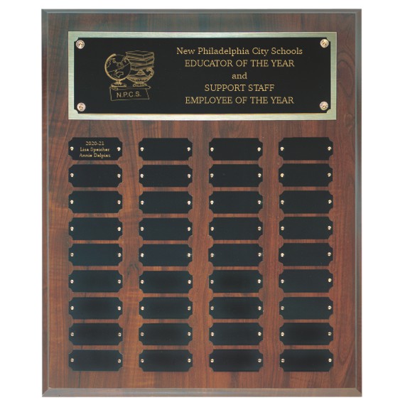36 Plate Cherry Finish Perpetual Plaque for Support Staff Employee of the Year